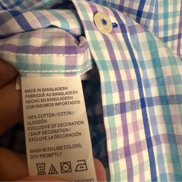 Izod Purple Blue Check Plaid Long Sleeve Collared Button Down Shirt NEW - Picture 6 of 7